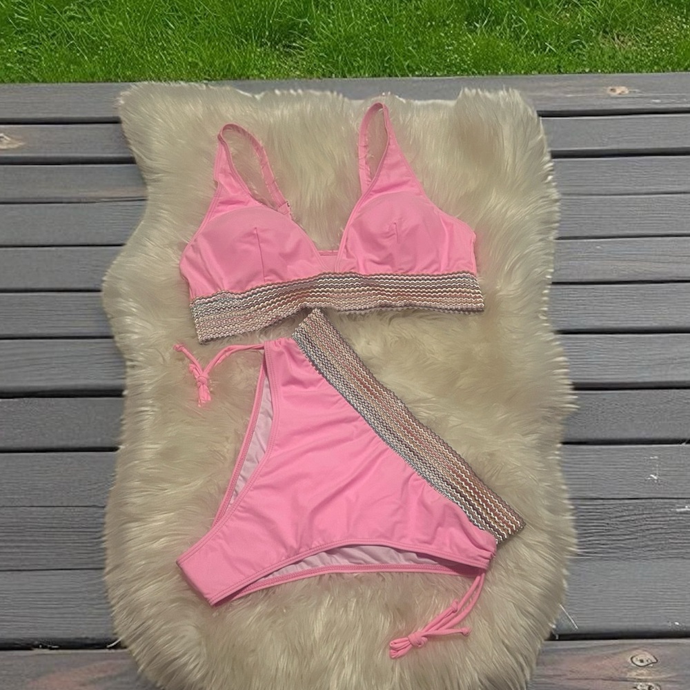 New! Generic Women’s Solid High Waist Drawstring Bikini Set